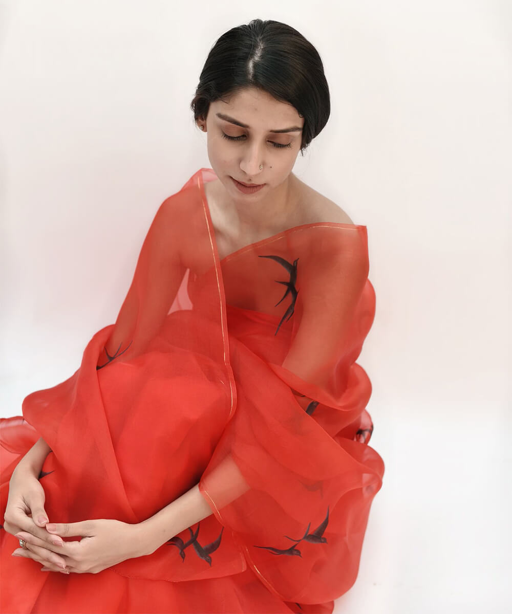 Silhouette sky red saree image 5